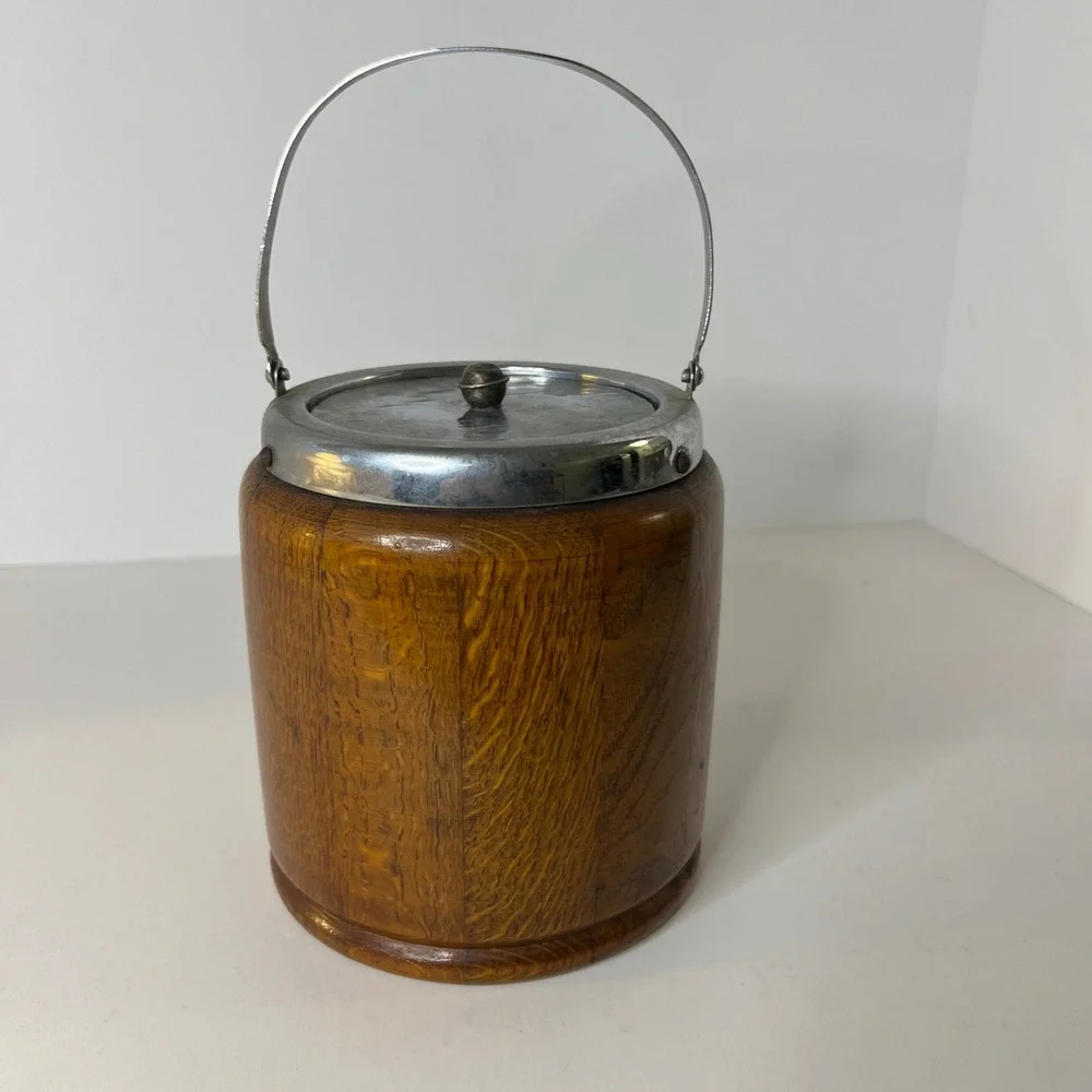 Antique Circa 1900 English Oak &‎ Celtic Silver Plate Biscuit Barrel Lid Handle